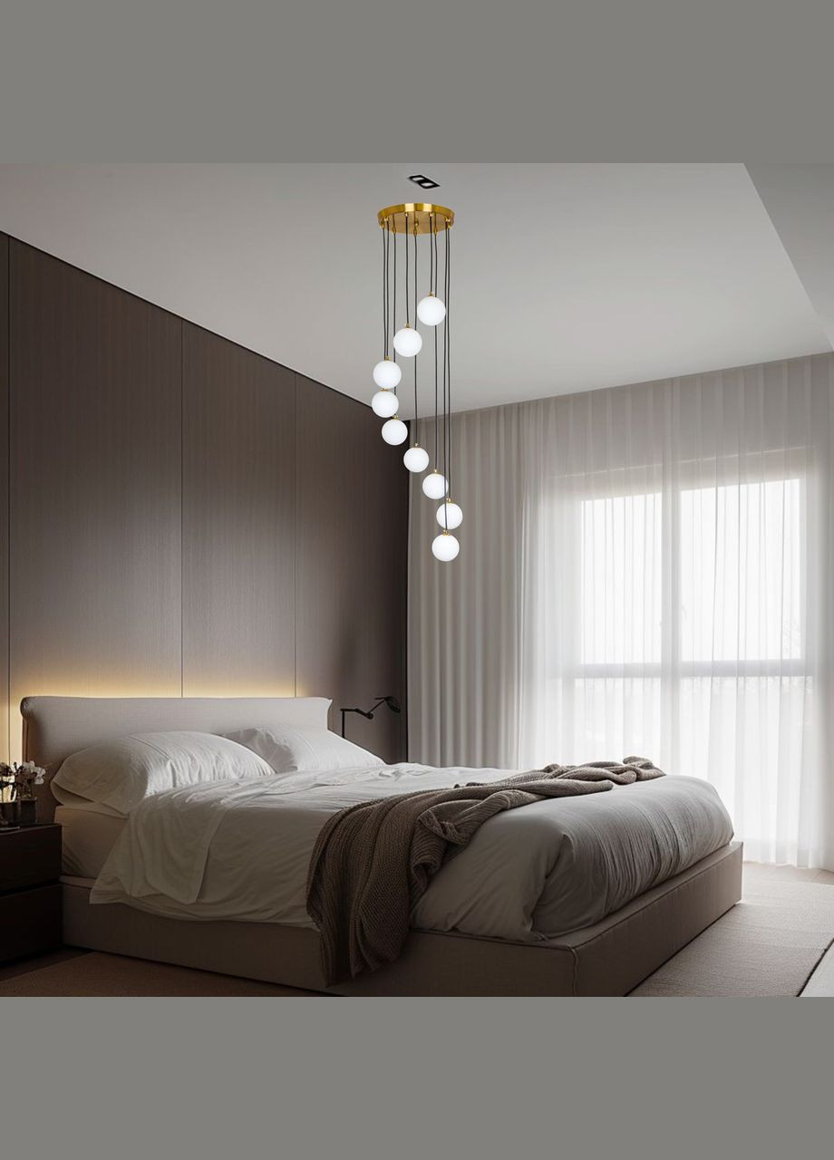 Бронзова люстра з білими кулями на 9 ламп (61-P1009F-9 BRZ+WH 300) No Brand (370072423)