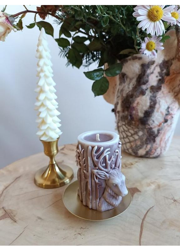 Новогодняя декоративная свеча ручной работы, ароматическая из оливкового воска, 185 г Hand Made (368828607)