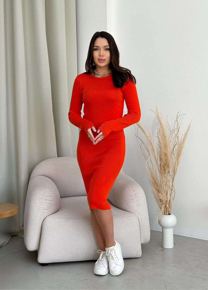 Красное повседневный вязаное женское платье меди облегающего кроя вискоза/акрил (ak33526p) Art Knit