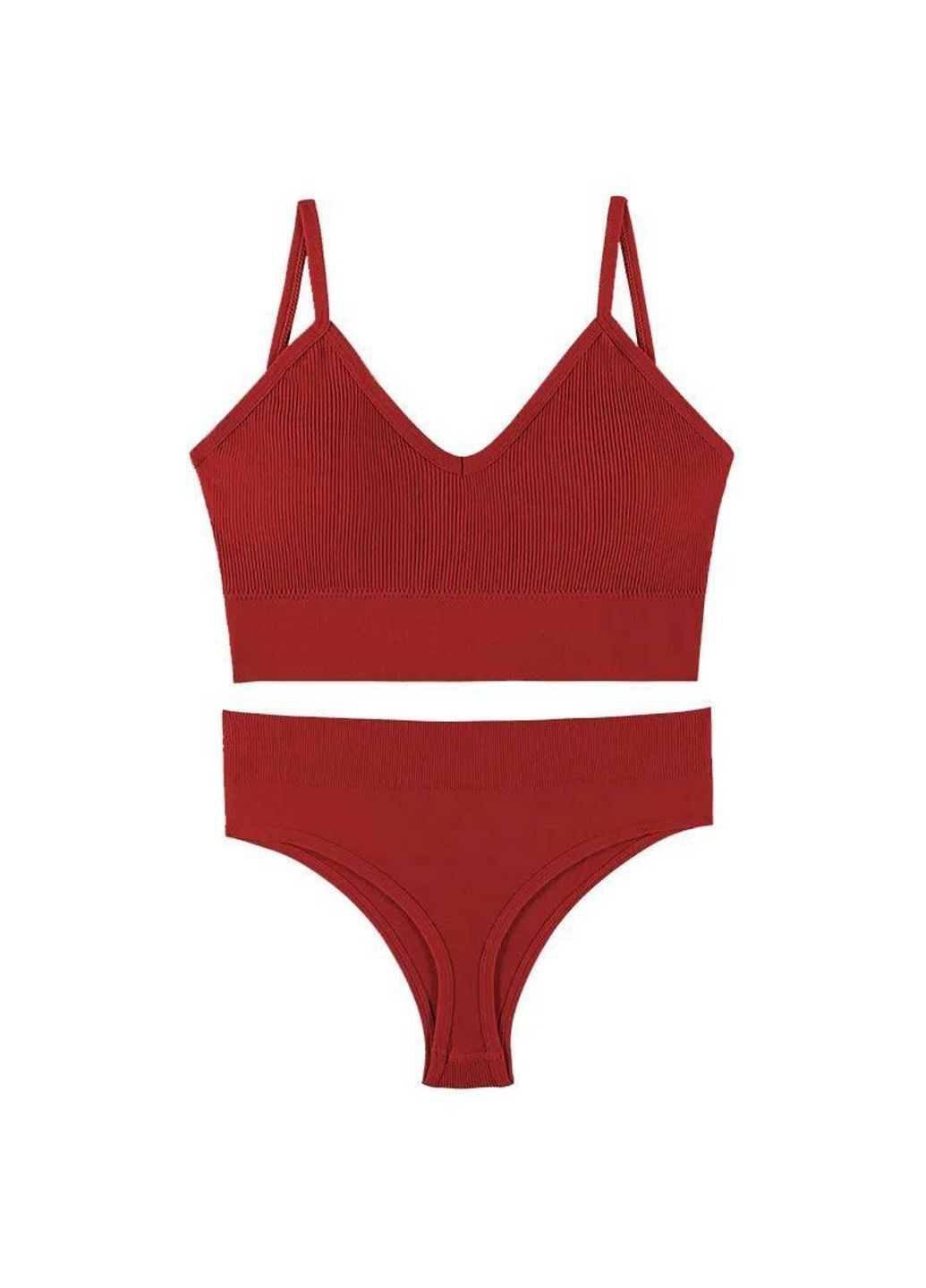 Бордовий комплект білизни безшовний 9 (тонкі бретелі + стрінги) бордовий No Brand