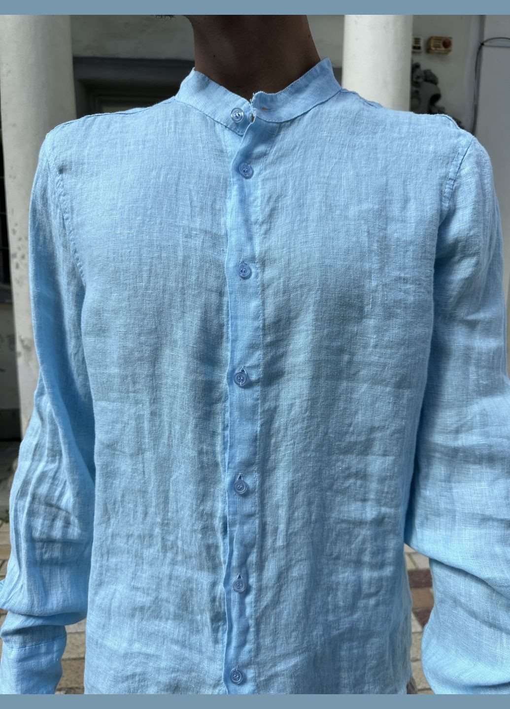 Светло-голубой классическая, повседневный, праздничный рубашка однотонная Puro Lino