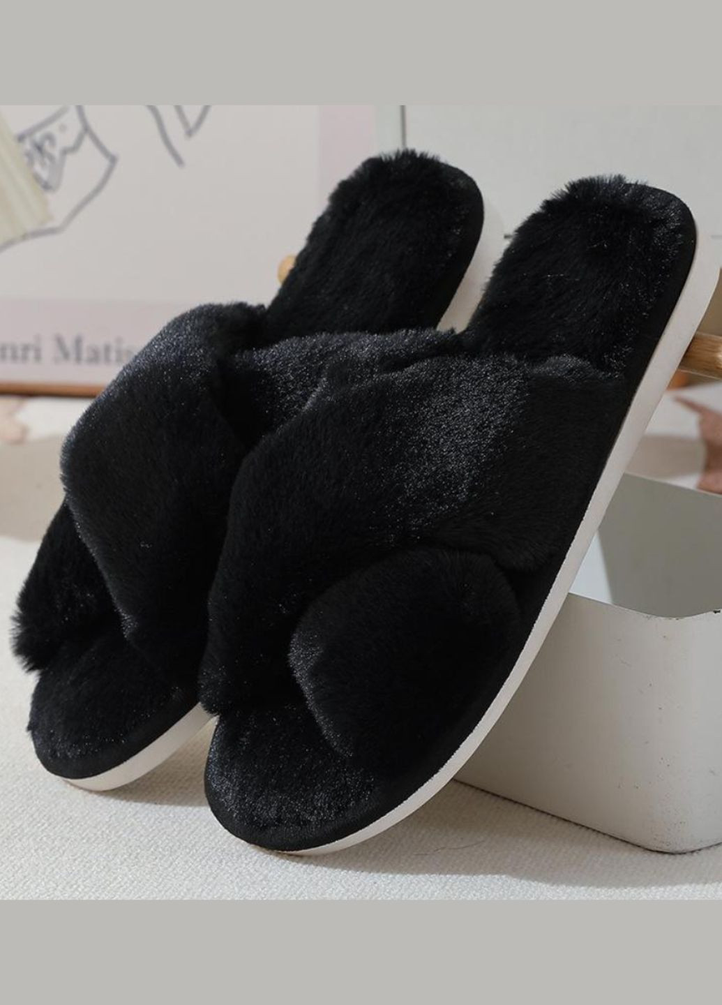 Черные женские домашние тапочки из искусственного меха fluffy comfort (1994 01) 38-39 Macarena