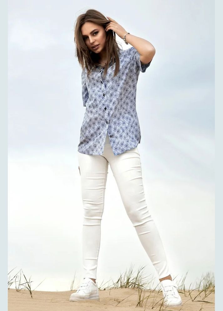 Голубой повседневный рубашка с цветами Seventeen с коротким рукавом