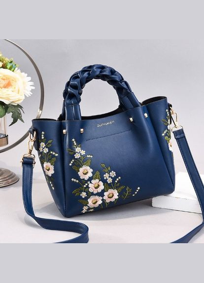 Жіноча сумка з вишивкою квітів з екошкіри повсякденна чорна (sku_1056) No Brand (330576892)