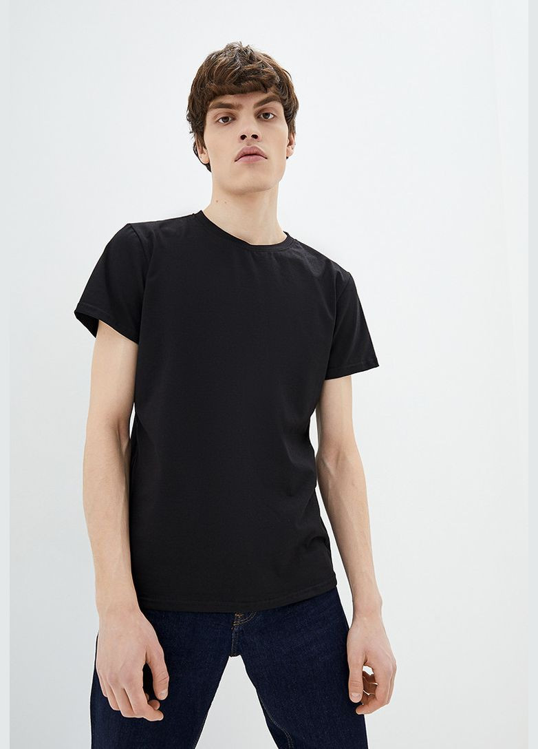 Черная мужская футболка прямого силуэта с хлопком и эластаном (hb256457) HiBrand
