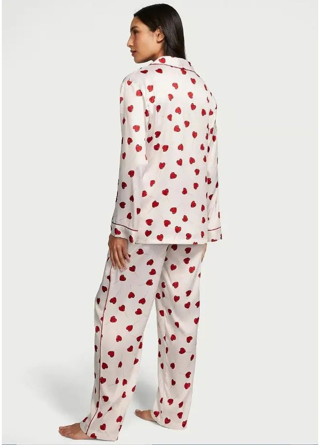 Біла всесезон піжама satin long pajama set red hearts Victoria's Secret