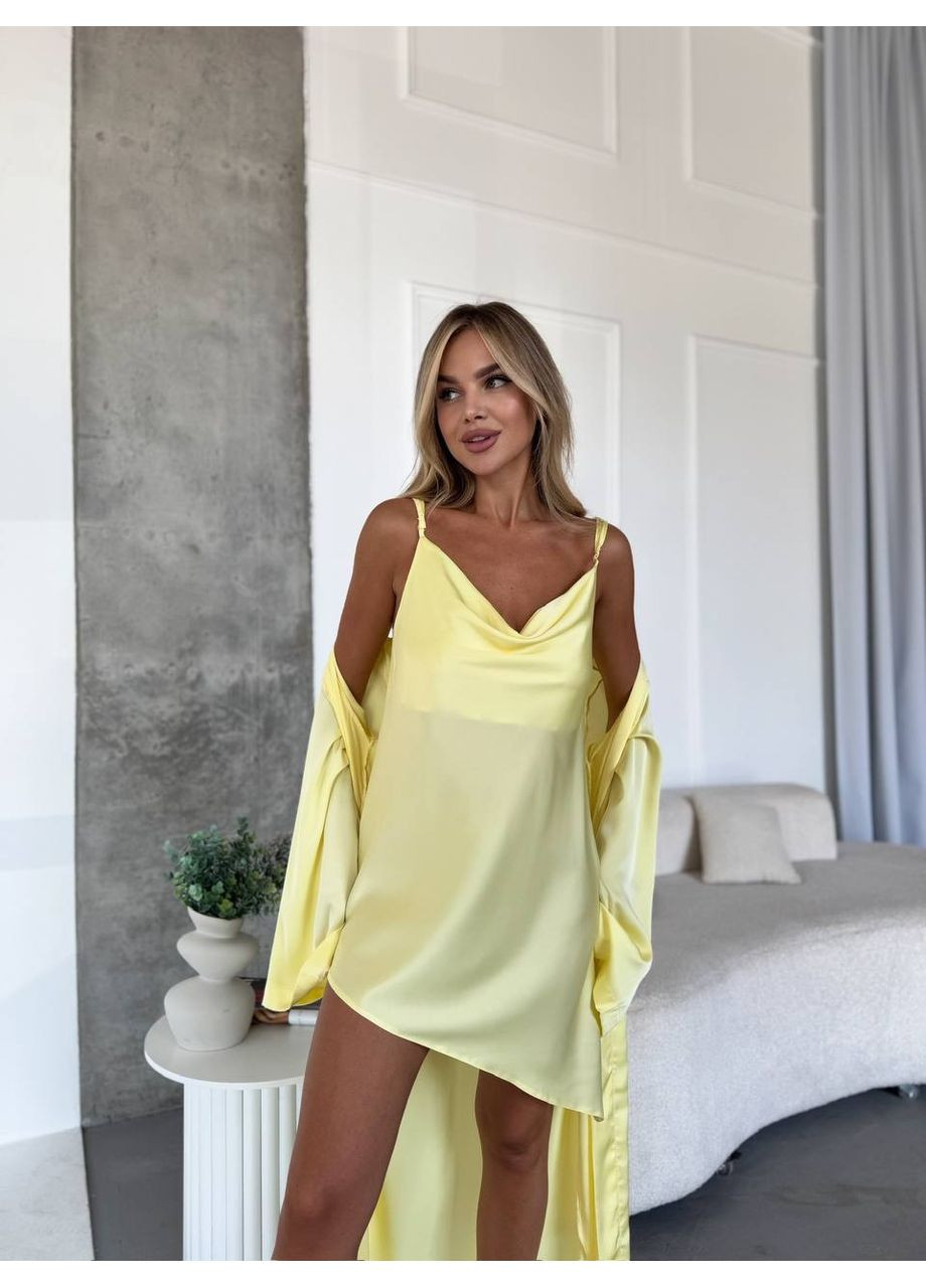 Жовта всесезон жіночій комплект халат+сорочка Гермес