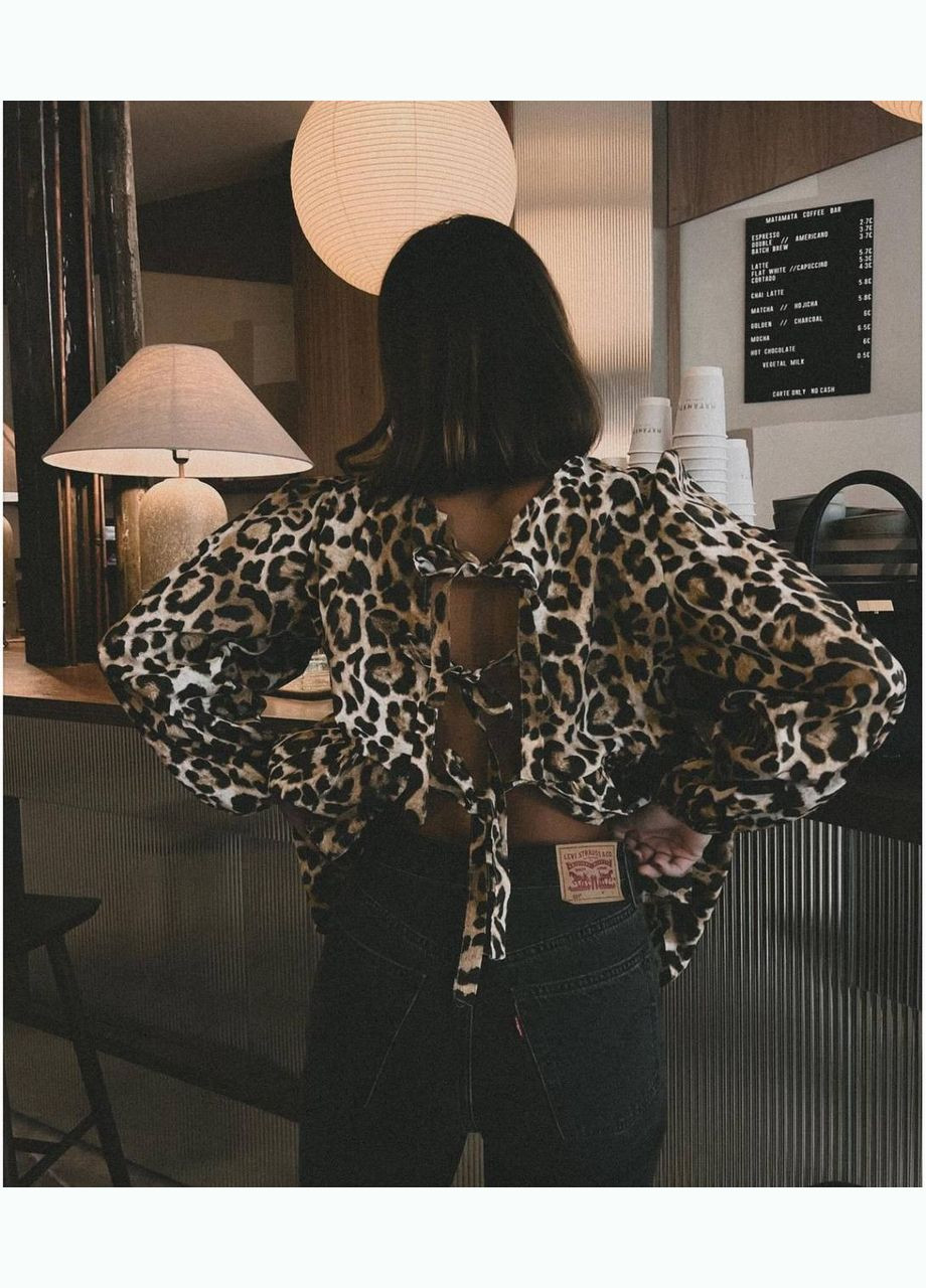 Коричневая трендовая леопардовая блузка из натуральной ткани которую можно носить 2-мя способами, блуза в одном размере 42-46 No Brand 106