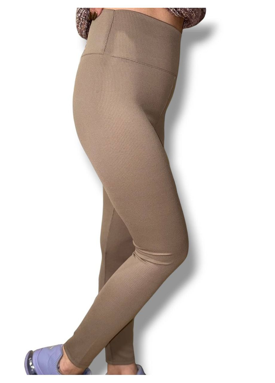 Женские лосины эластичные в рубчик с высоким широким поясом без утепления демисезон 99-101см черные No Brand (318450636)