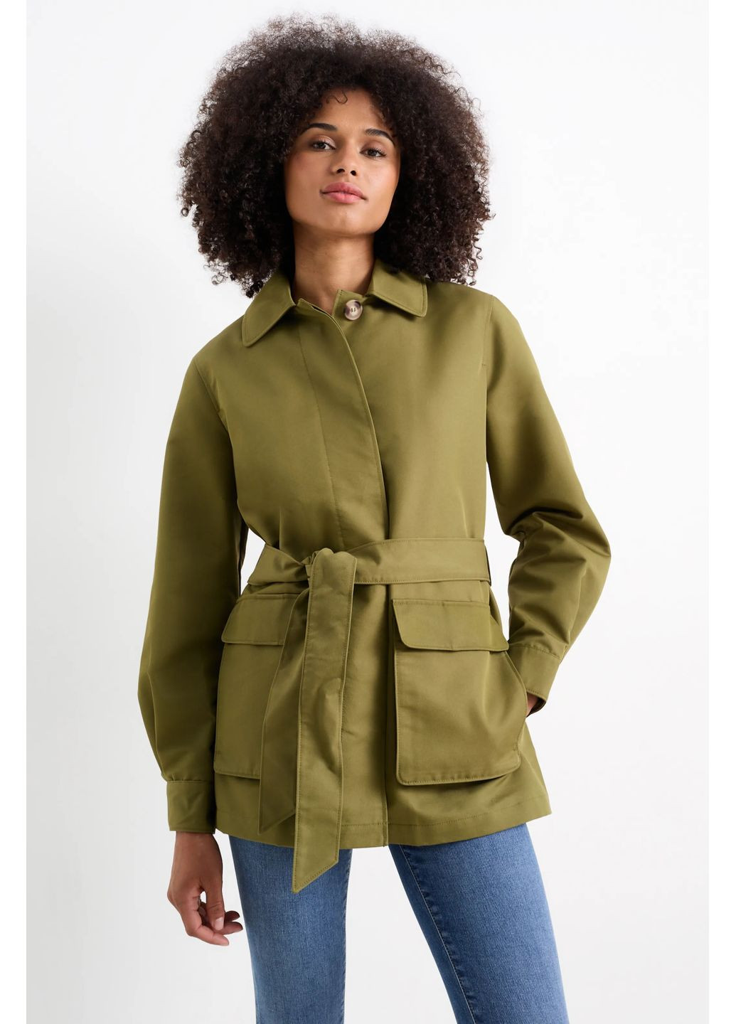 Оливкове (хакі) демісезонне Тренч із бавовни C&A