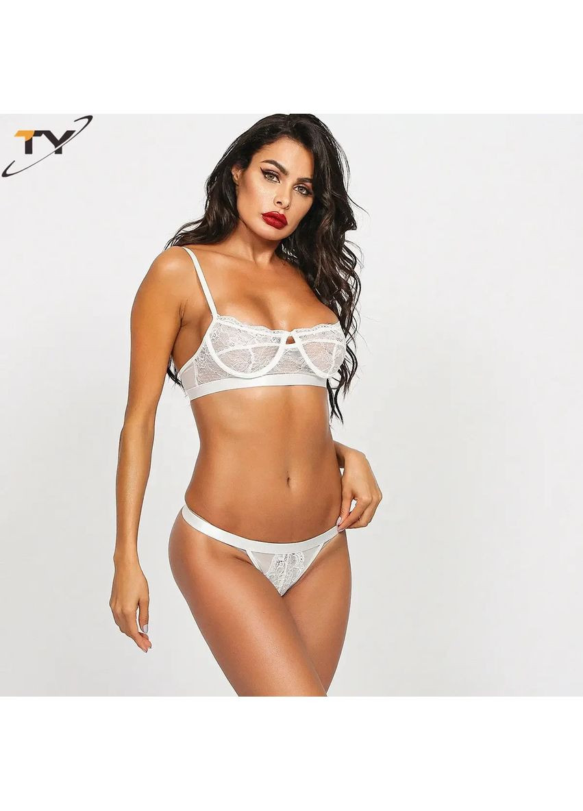 Білий демісезонний сексуальний комплект жіночої нижньої білизни прозорий. жіноча спідня білизна двійка із трусами і лифчик China