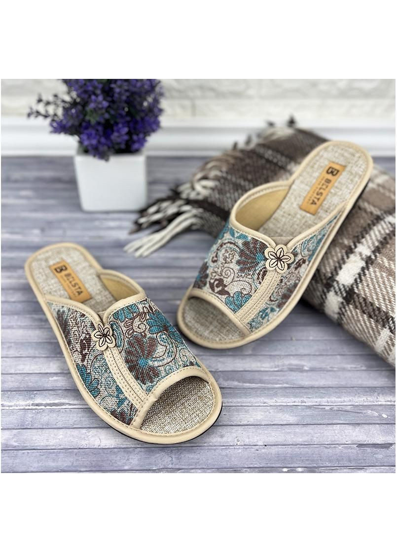 Бежевые тапочки жiночi текстильнi е-00166-1 бежевi No Brand