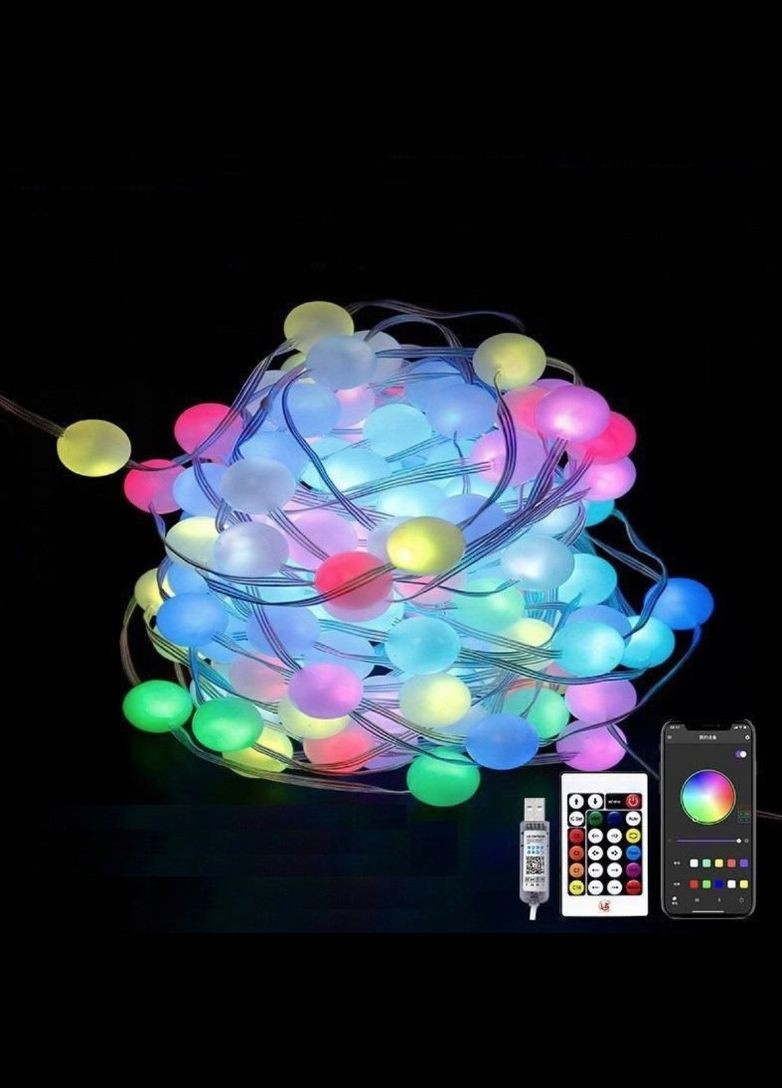 Гірлянда Розумна світлодіодна музична 100LED 10 метром кульки Multi різнокольорові USB керування від смартфона та пульта SunLamp (305663807)