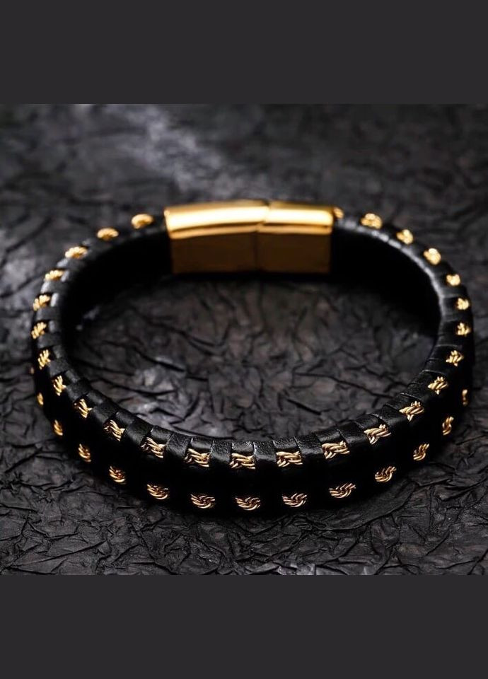 Браслет из кожи со вставками и застежкой золотого цвета (11024) Hemst (301071036)