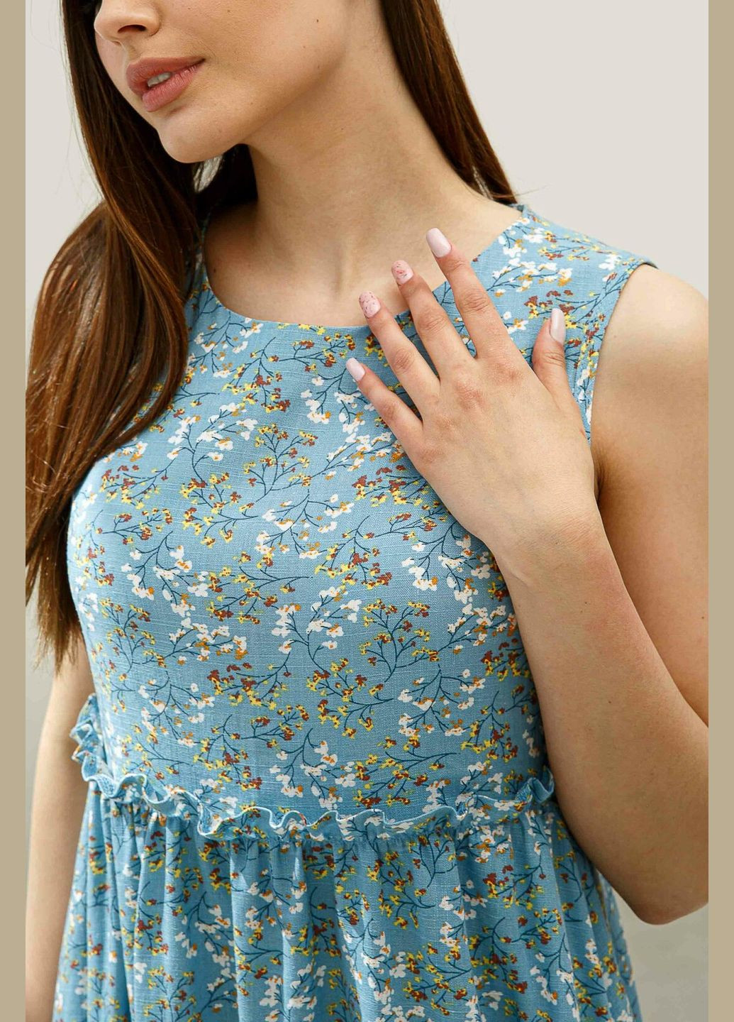 Блакитна повсякденний жіноча лляна сукня вільного крою з завищеною талією (пл 14.2-54/19) RiMari