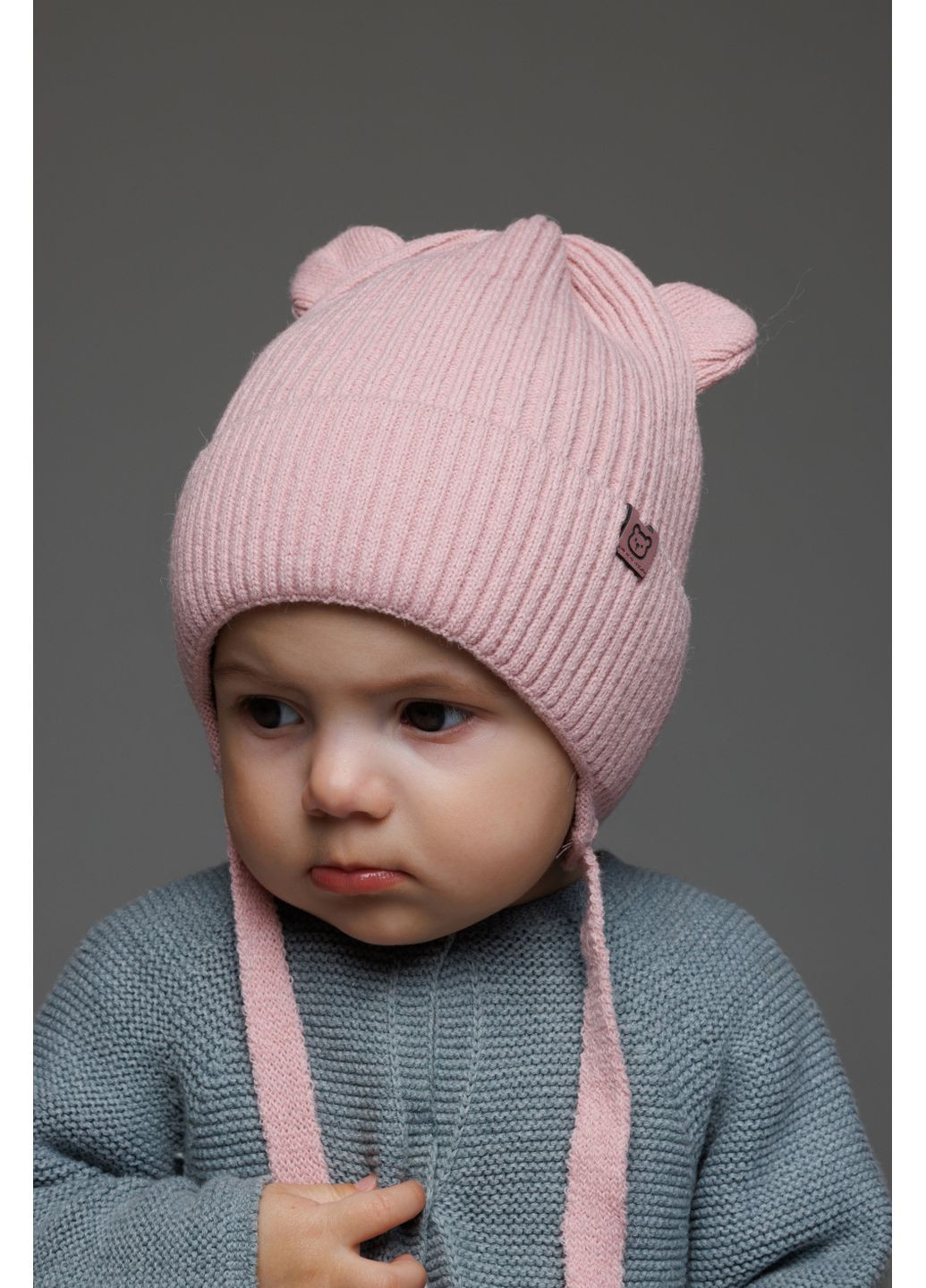 Шапка для девочки, для мальчика Ведмежа K159 46-48 см. Пудровый Alex K159-32 (364302879)