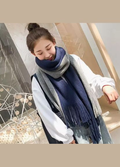 Теплий вовняний шарф двоколірний 200 * 40 см сіро-синій No Brand (348096113)