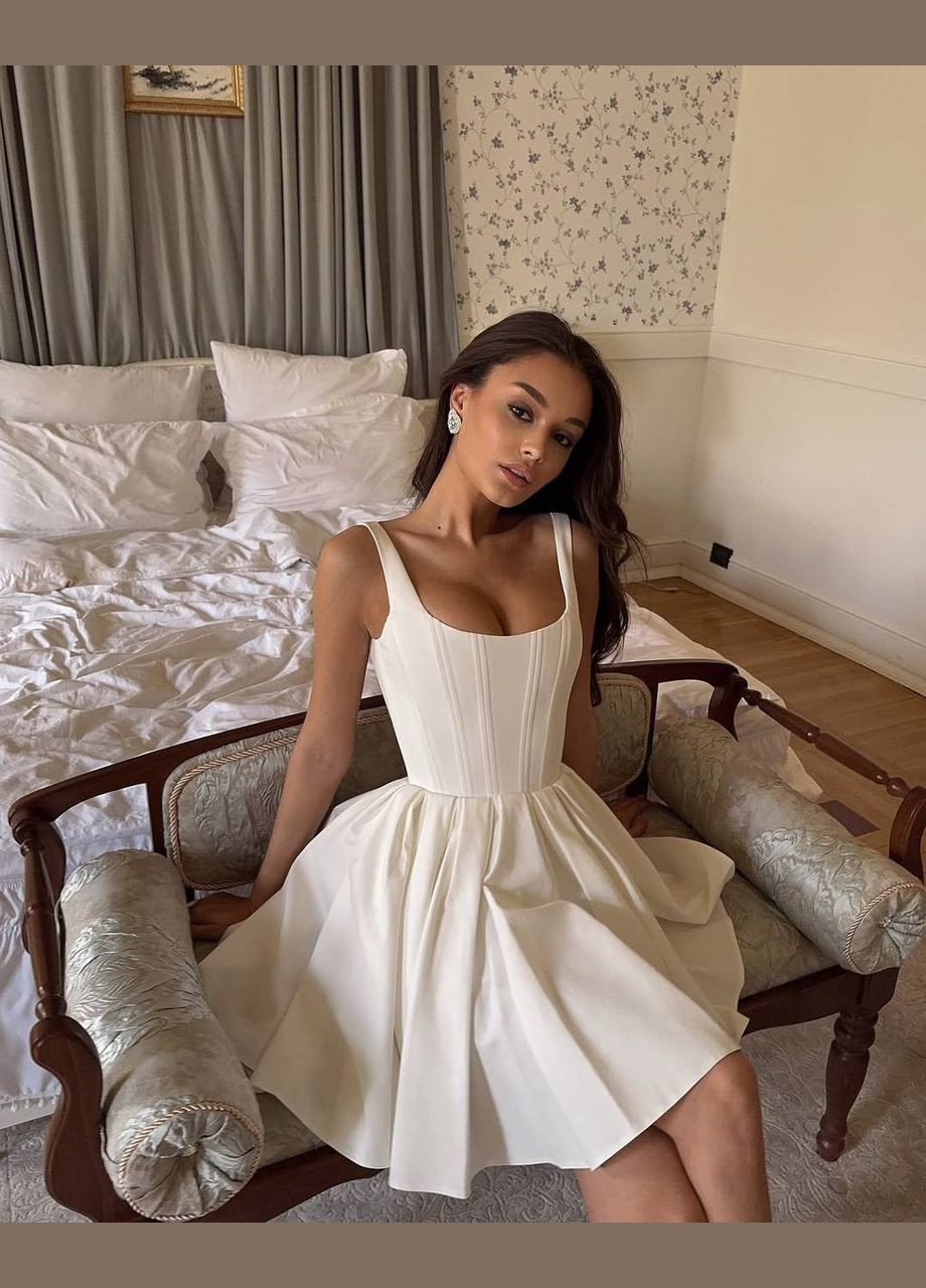 Молочна молочна шикарна корсетна сукня з атласної тканини No Brand однотонна