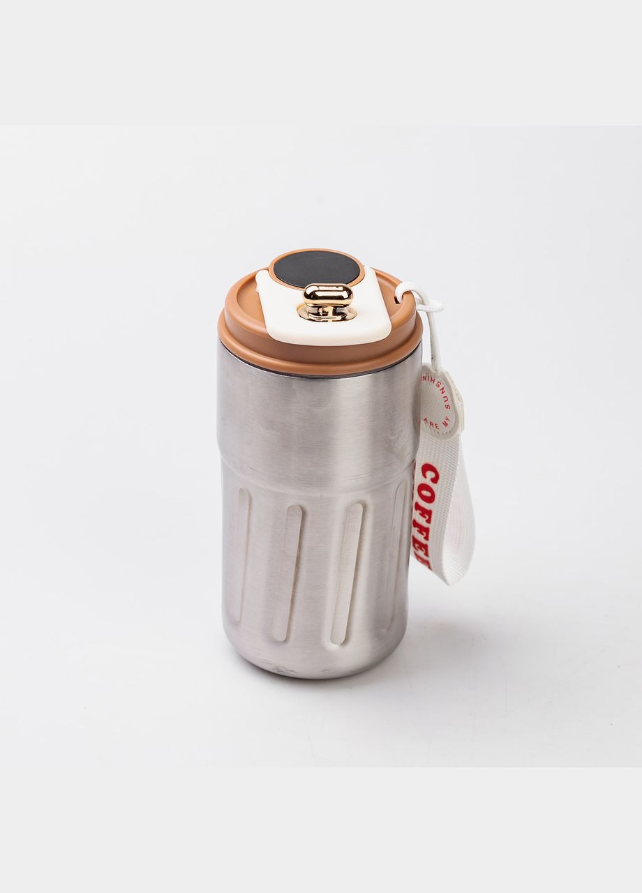 Термокружка Coffee с датчиком температуры 500 мл коричневая нержавеющая сталь вакуумная изоляция с ремешком Yiwu (322340286)