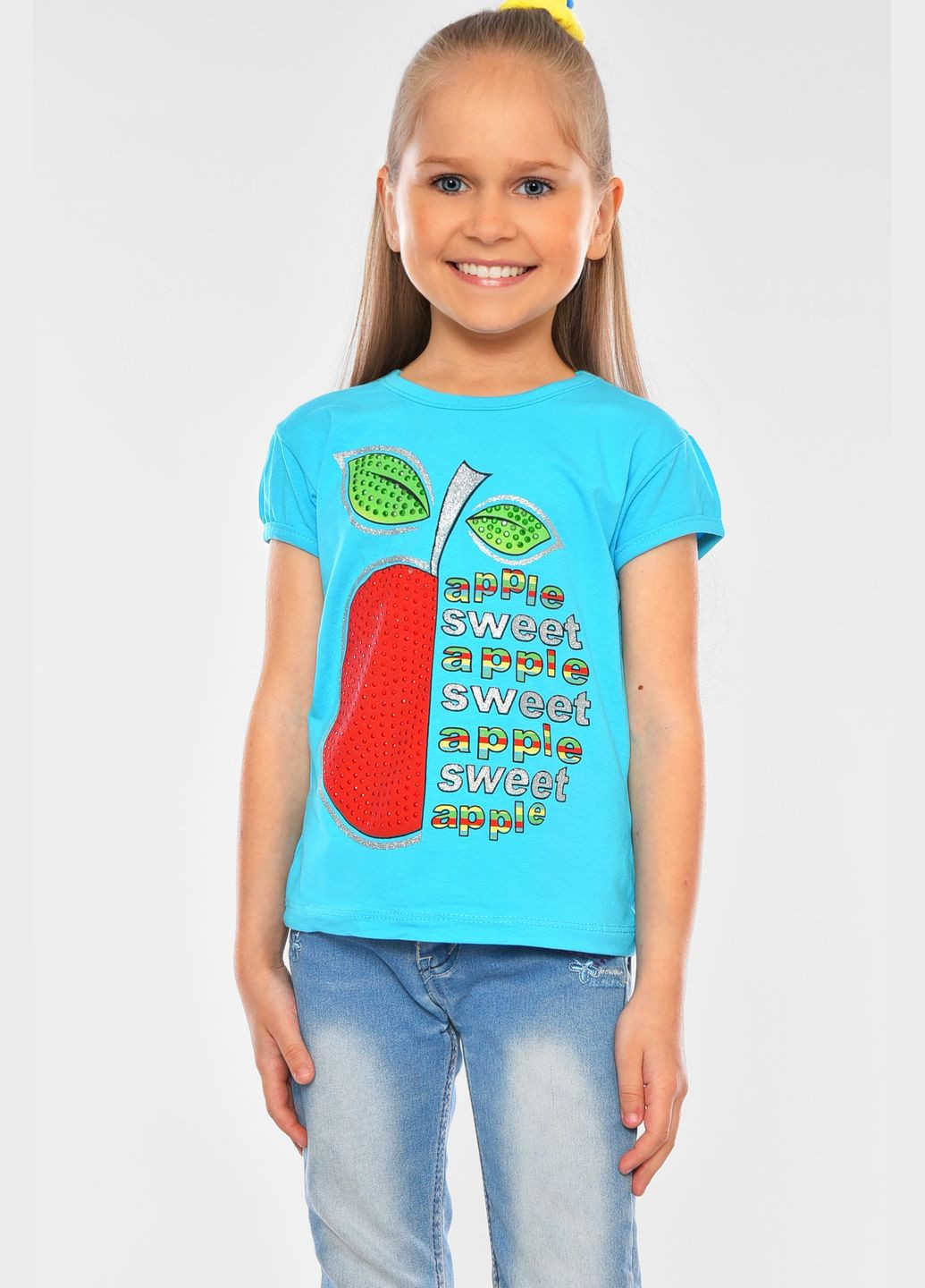Голубая летняя футболка детская для девочки голубого цвета Let's Shop