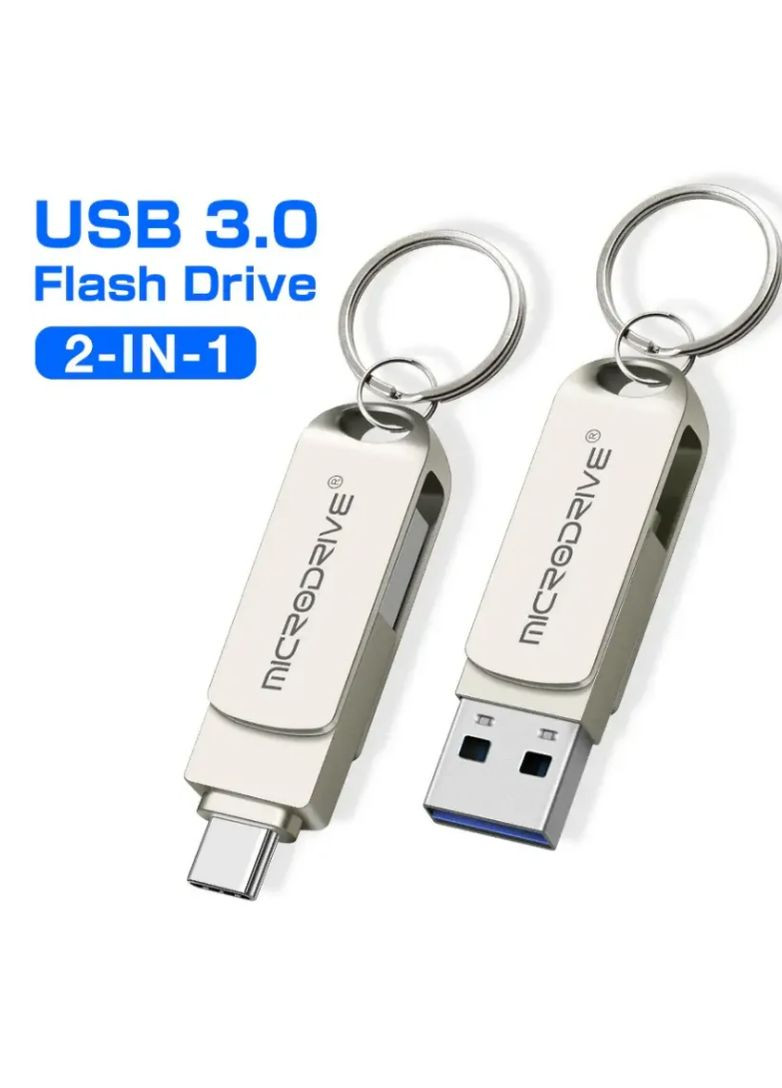 USB Флешка 2в1 64GB Type-C USB 3.0 для телефону та комп'ютера Silver Microdrive (297869227)
