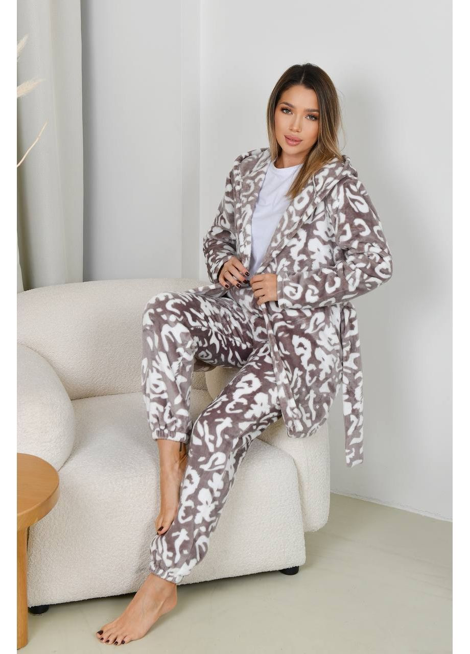 Бежева жіноча махрова піжама штани і халат Osoblyva
