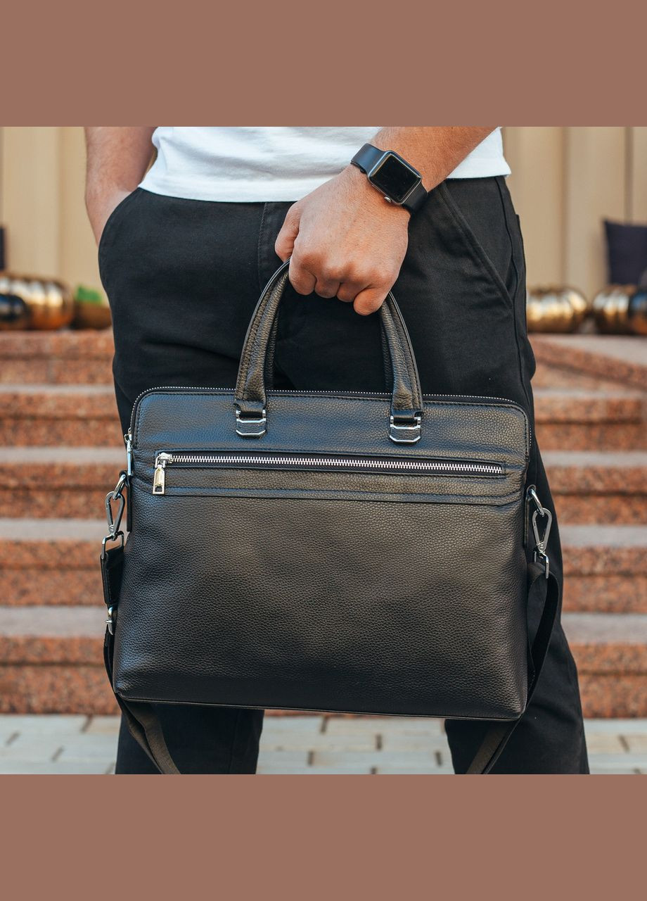 Мужская черная сумка-портфель из натуральной кожи с двумя основными отделениями Tiding Bag (298569522)
