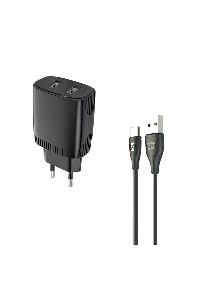 Сетевое зарядное устройство A811 (2USB/2.4A) + кабель USB – Type-C- черный Aspor (368561184)