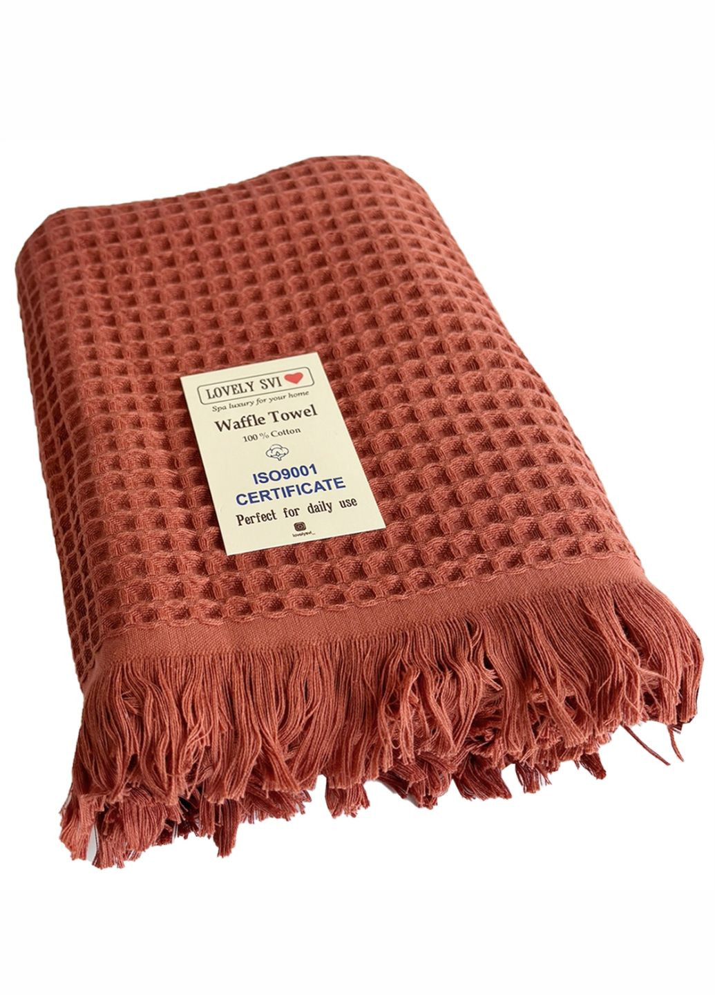Вафельное полотенце - хлопок - для ванной, отелей, спа - XXL 90х180 см - Теракотовый Lovely Svi однотонный терракотовый