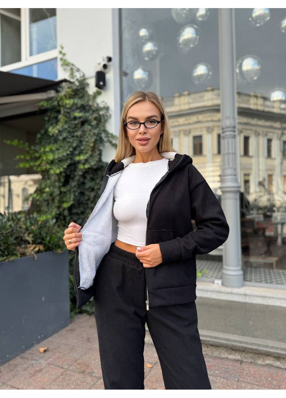 Жіночий вельветовий костюм на хутрі (худі + джогери) | Заміри в описі GD/GL Модний простір (364967278)