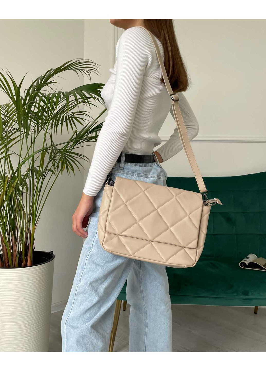 Жіноча сумка бежева екокожа для повсякденного використання з магнітом та блискавкою ProDobro (367264215)