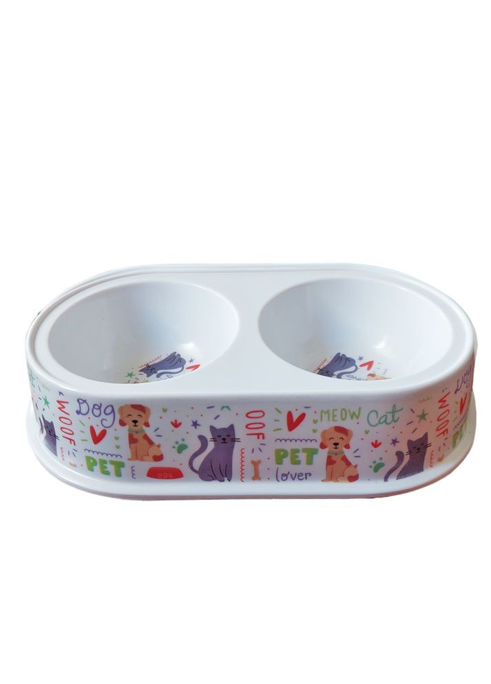 Миска пластикова подвійна біла з малюнком 24х14 см, 150 мл, діаметр 8,5 см No Brand (371014869)