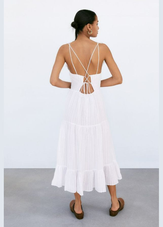 Білий святковий, коктейльна, пляжна, повсякденний, кежуал сукня міді на запах Zara