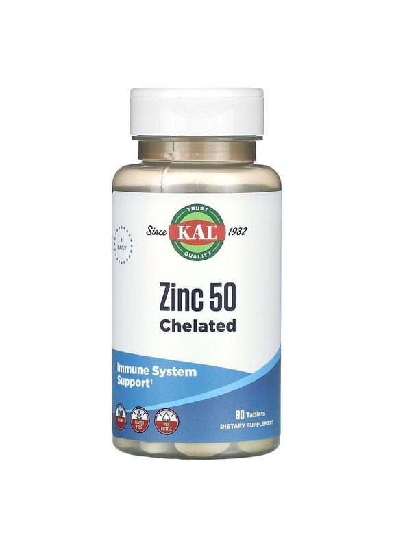 Цинк хелат 50 мг Zinc поддержка иммунной системы 90 таблеток KAL (285896199)