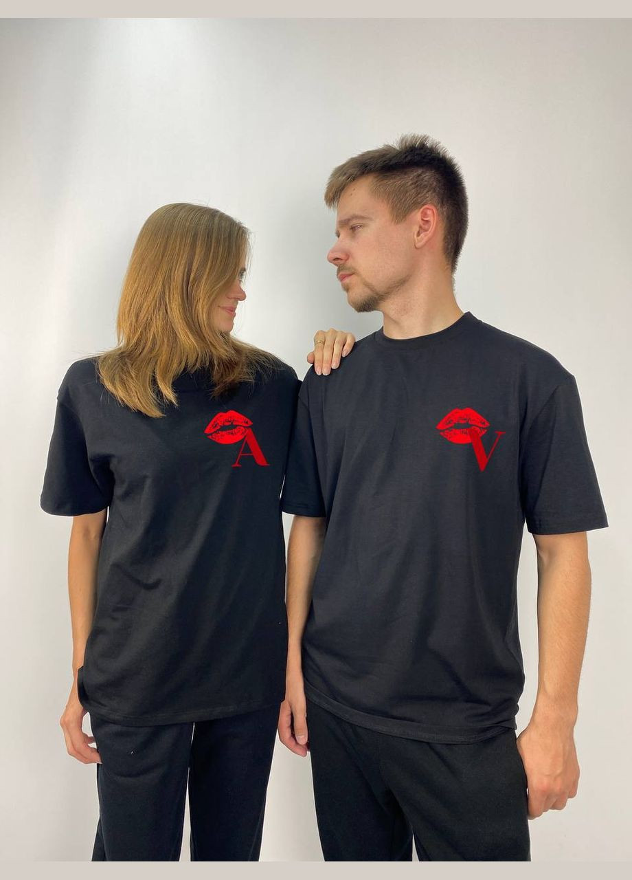 Футболки Оверсайз парні, принт "Ініціали", в чорному кольорі (311) Hand Made (358896562)