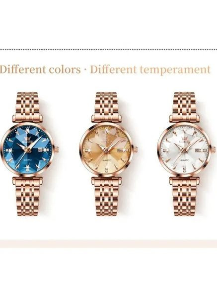 Годинник жіночий 5536 Rose Green з кристалами і металевим браслетом Olevs (358651021)