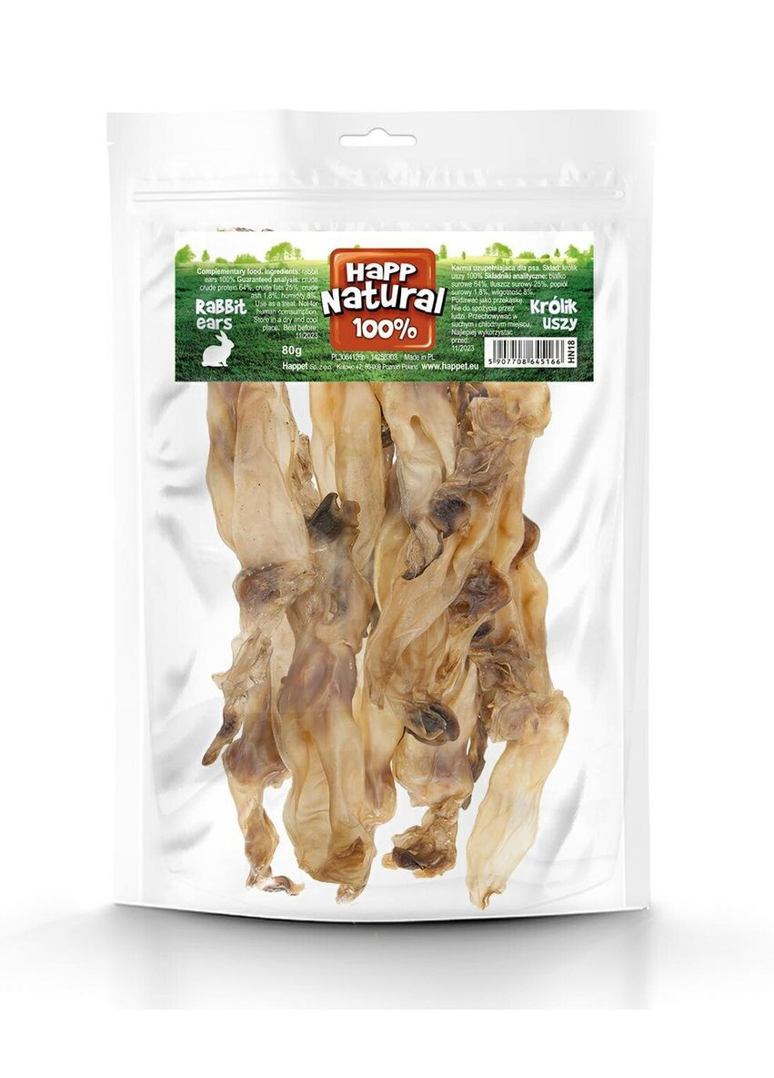 Сушеное 100% уха кролика натуральный вкус для собак 80 г (HN18) (5907708645166) Happet (354701970)