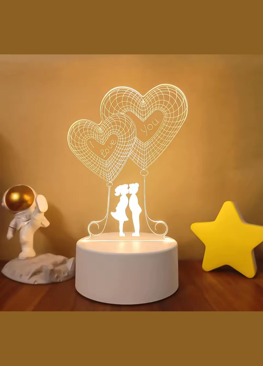 3D ночник "I Love You" с подсветкой - романтический светильник в форме сердца No Brand (346440135)