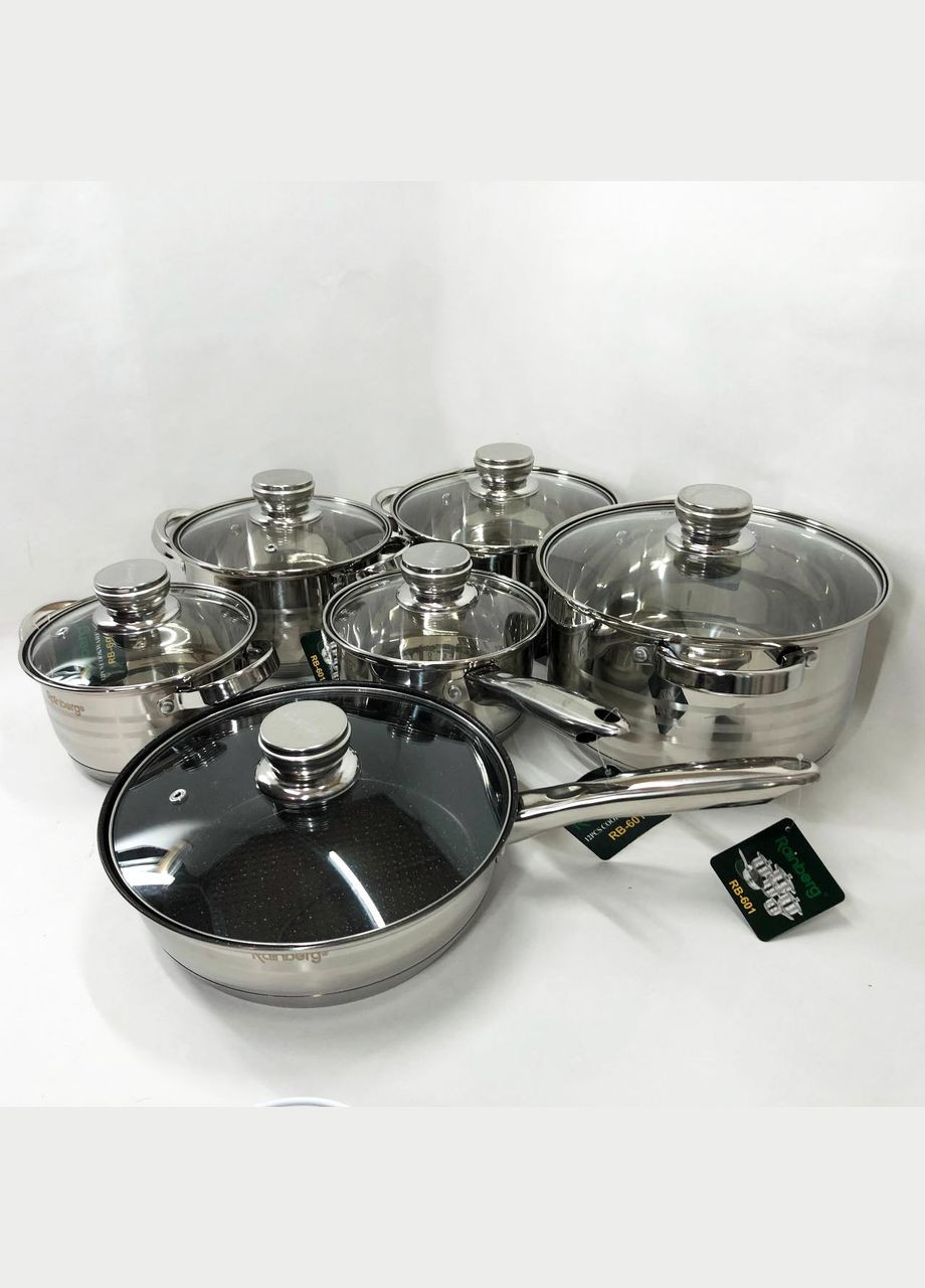 Набір посуду RB-601 (12 предметів) з нержавіючої сталі, каструлі з нержавіючої сталі Rainberg (364664932)