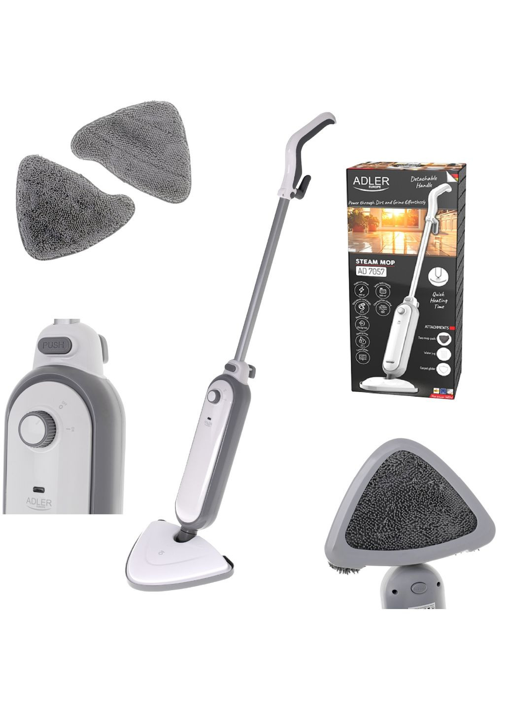 Парова швабра AD 7057 1300Вт/ 380мл/ 25 г/хв/ біла Adler (370615113)