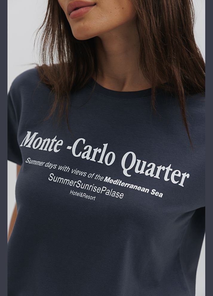 Сіра літня жіноча футболка з принтом monte-carlo quarter Arjen