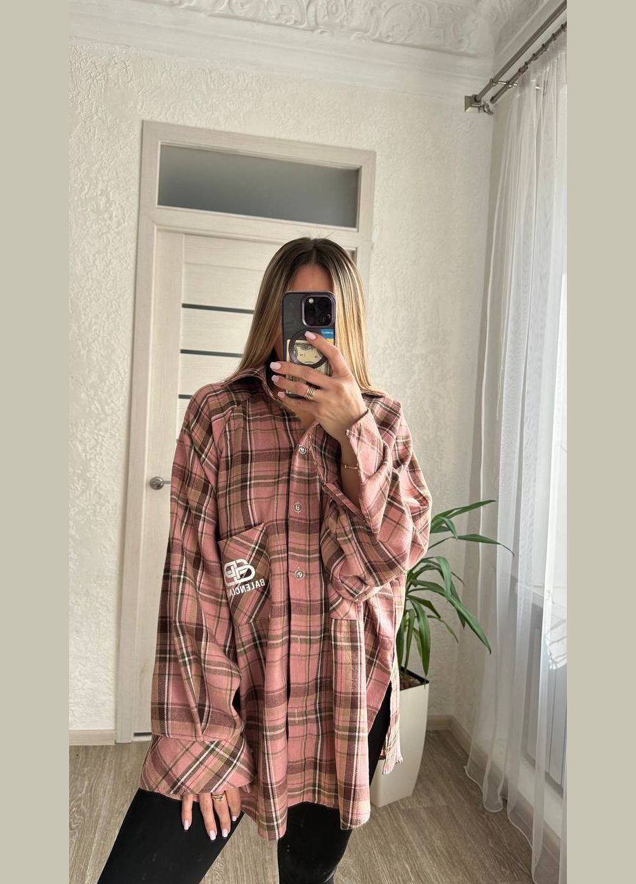 Розовая коктейльный, классическая, повседневный, кэжуал, вечерний рубашка в клетку No Brand с длинным рукавом