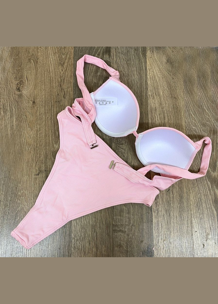 Розовый летний купальник с высокими плавками уплотненная чашка розовый раздельный No Brand