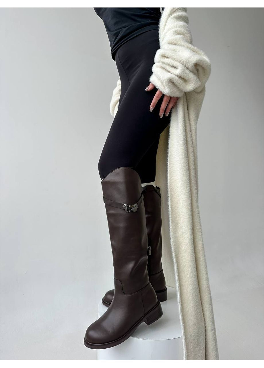 Зимние женские сапоги жокеи из натуральной кожи евро зима цвет шоколад No Brand