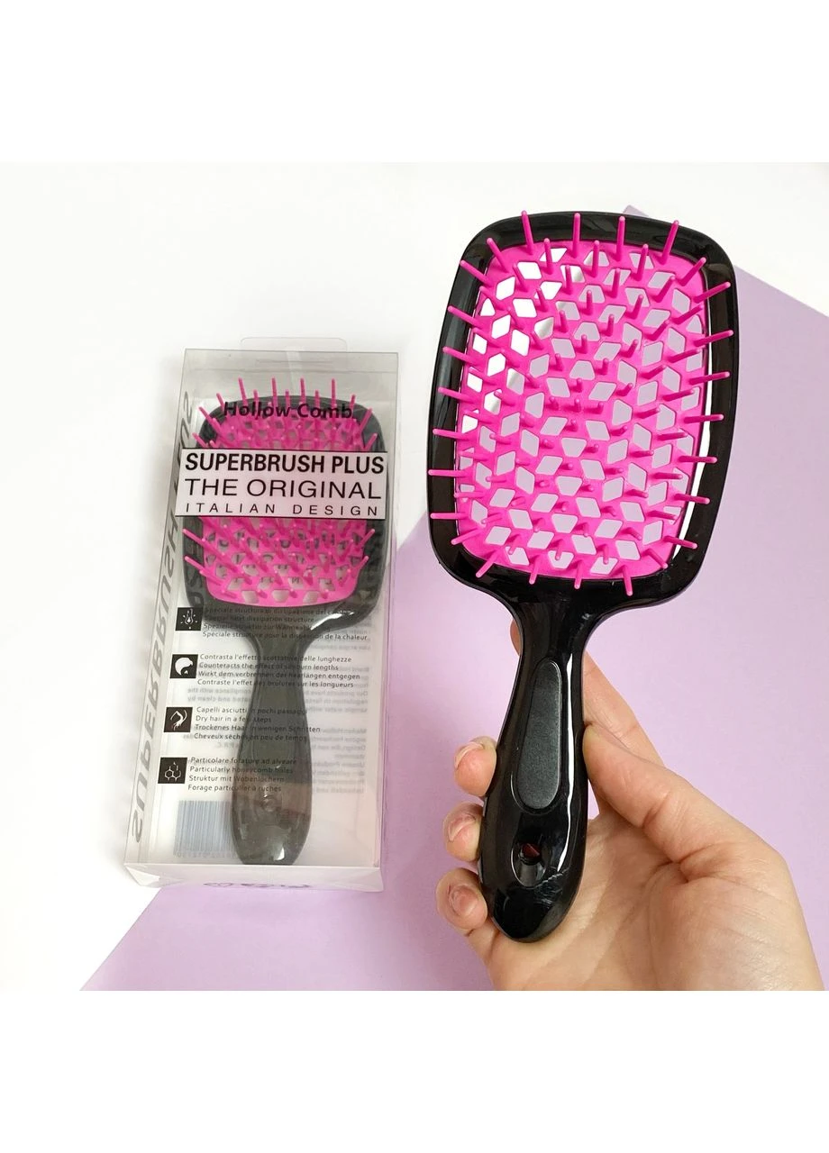 Расческа для волос Superbrush Plus Hollow Comb, черная/розовая No Brand (388508150)