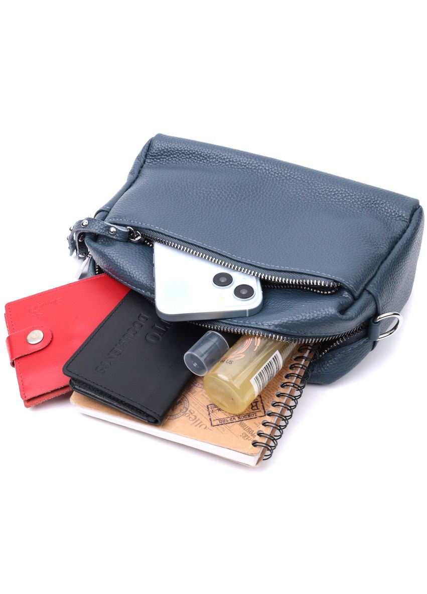 Женская кожаная сумка из стильным бегунком 22652 Синяя Vintage (331910525)