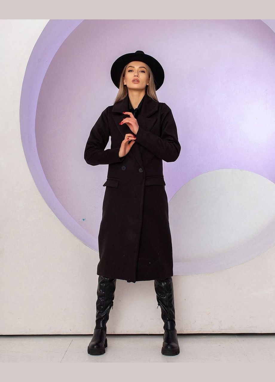 Чорна жіноче пальто з кашеміру колір чорний р.50/52 448933 New Trend