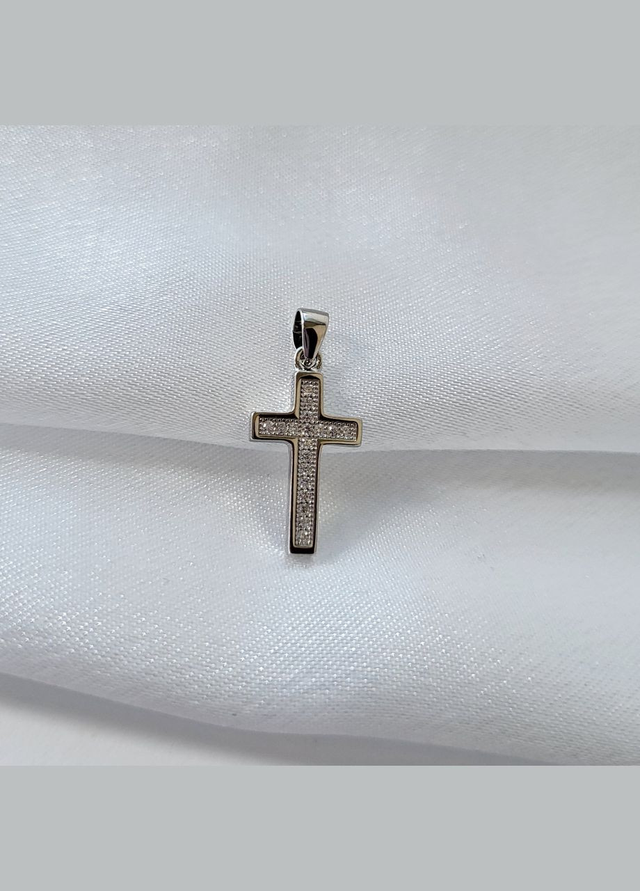 Серебряный крест Прямой Крестик с белыми камнями серебро 925 пробы Родированное 540163б 1.37г No Brand (306742103)