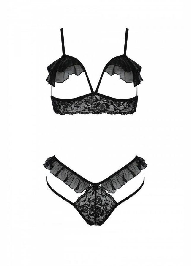 Комбінований демісезонний еротичний комплект dolly set, xxl/xxxl, black, з відкритими чашками Passion