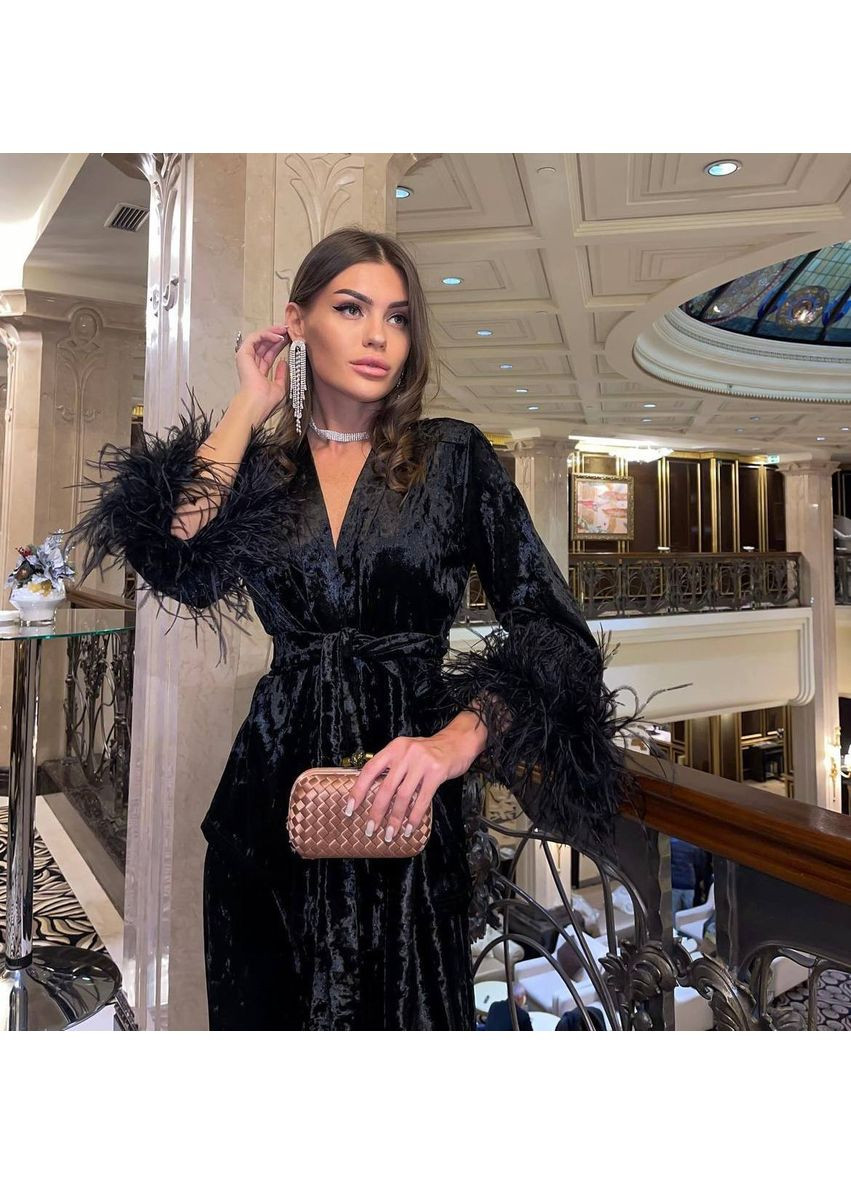 Жіночий костюм двійка з оксамиту: подовжене кімоно на запах та штани палаццо MonCher (355340122)